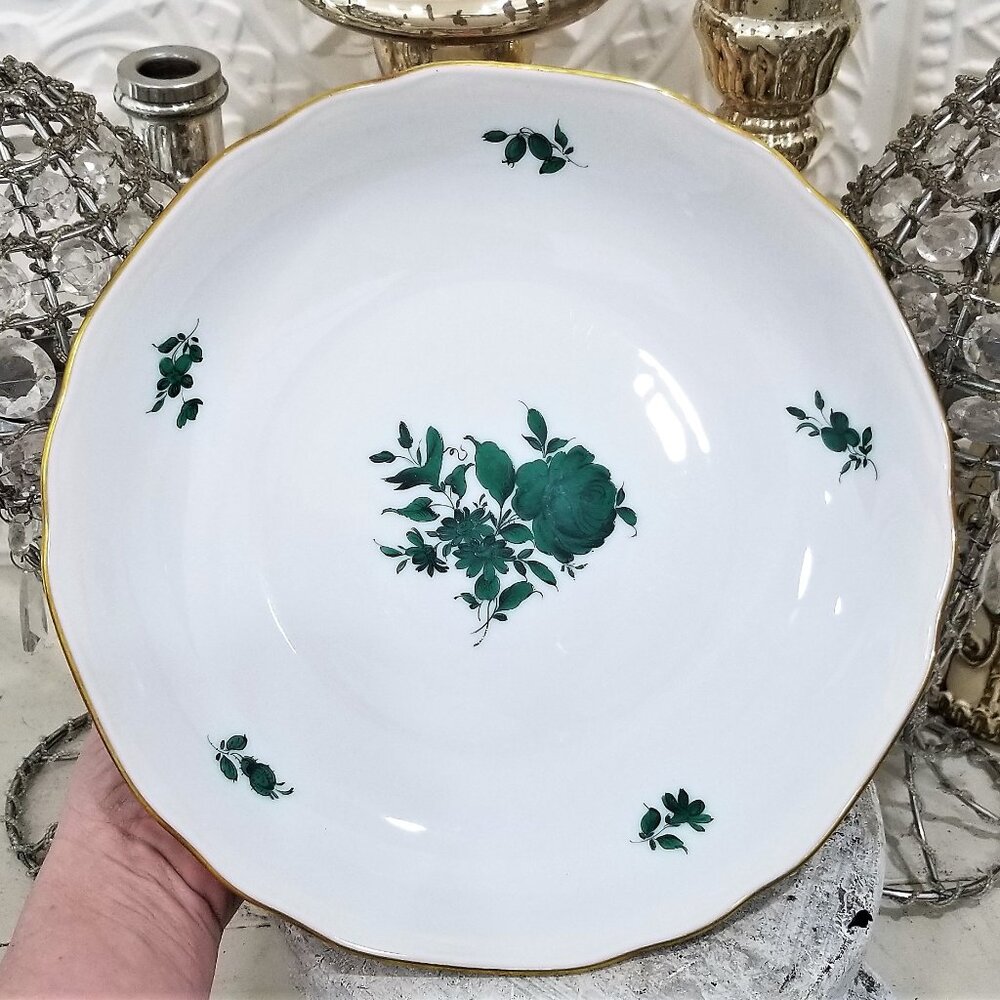 Augarten Wien MARIA THERESIA Green Floral Vienna Austria Serving Bowl 10.5"